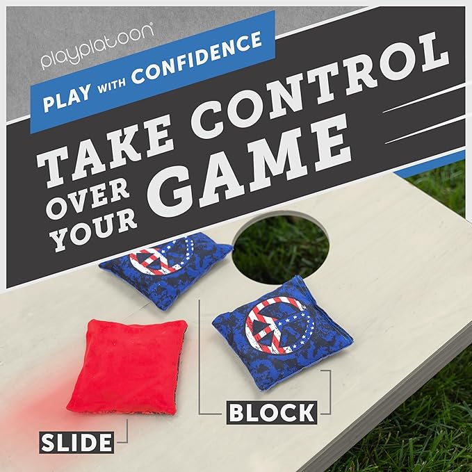 Professional Cornhole Bags - Set of 8 Regulation All Weather Double Sided - Sticky Side/Slick Side Bean Bags for Pro Corn Hole Game