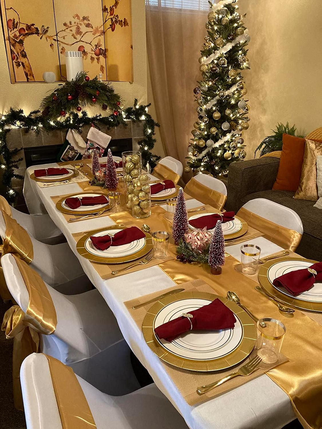 Skiennix Gold Table Runners - 12 X 108 Inches Satin for Weddings, Parties & Events | 10 Pack