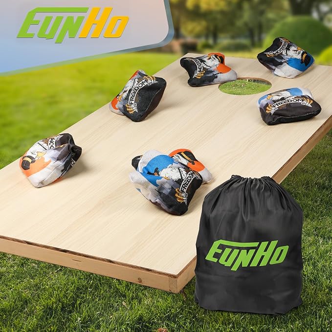 EunHo Cornhole Bags Regulation Dual Sided Set of 8, Professional Cornhole Bean Bags Slick & Sticky Side Bags with Carry Bag