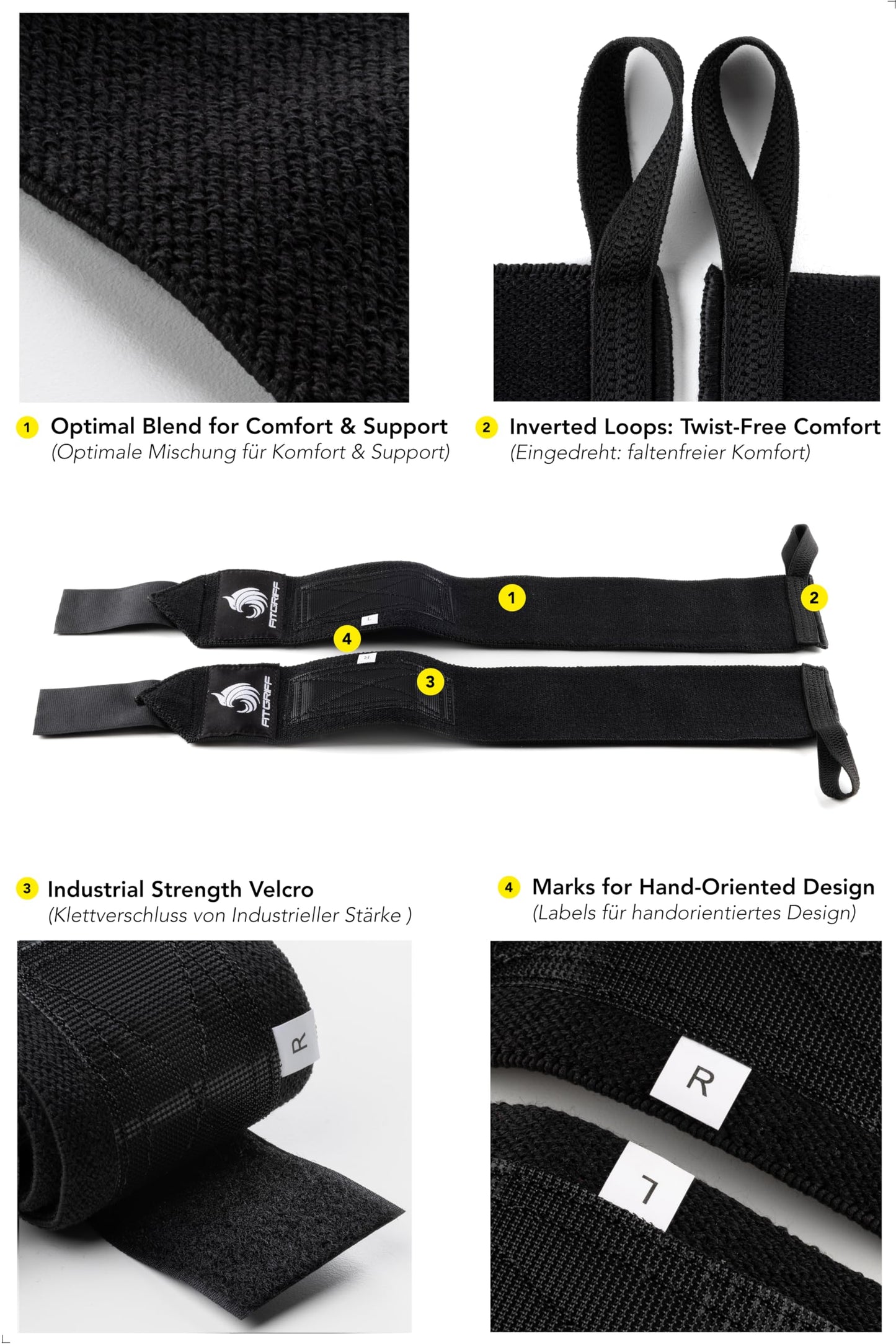 Fitgriff® Lifting Straps & Wrist Wraps (Bundle) Superior Support for Weightlifting & Gym Workouts - for Men and Women (Black Original)