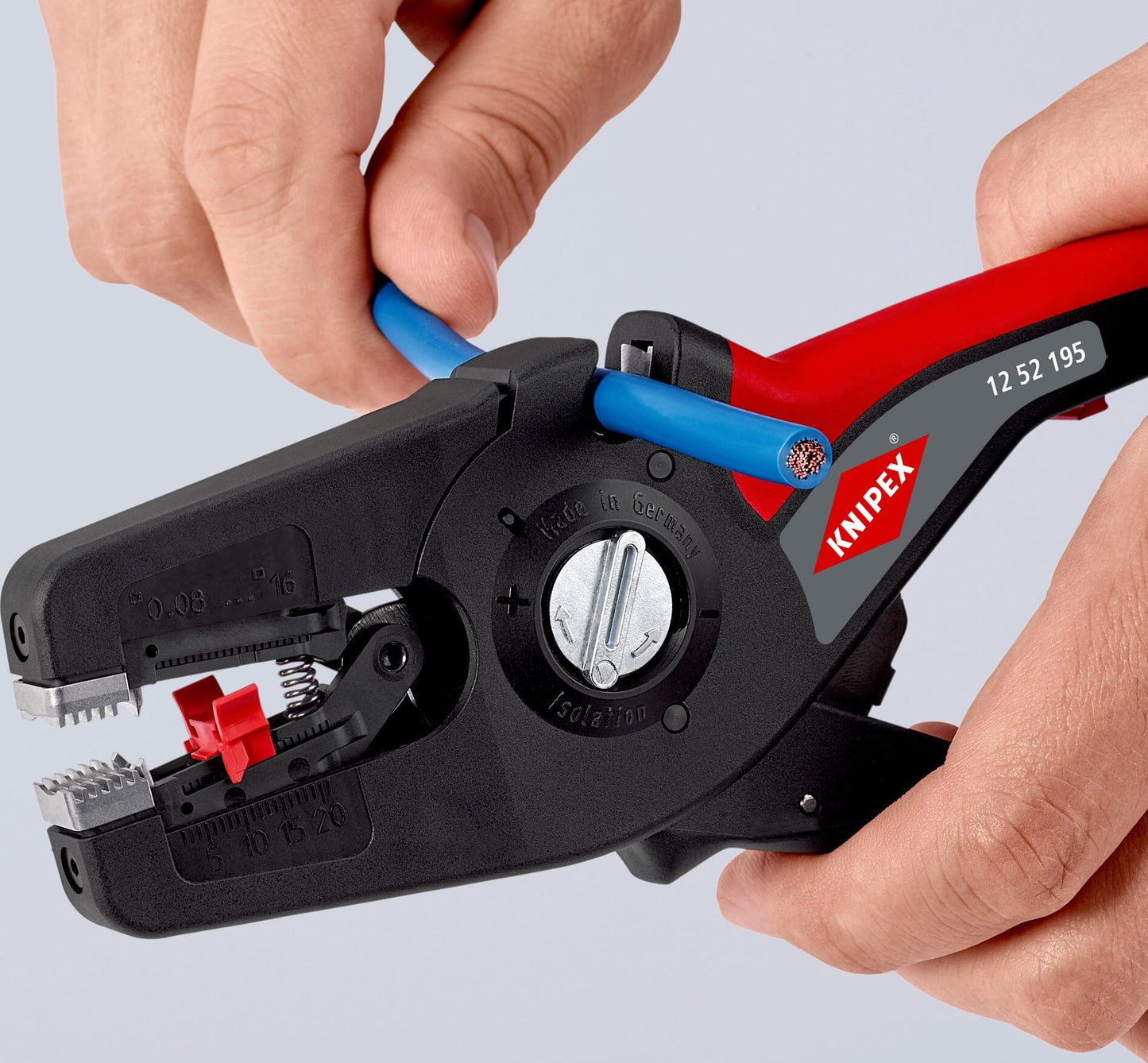 KNIPEX Precistrip16 Automatic Insulation Stripper, in Blister, 0.08-16 mm², with Fine Adjustment, Adjustable Length Stop, Wire Stripper, 12 52 195 SB
