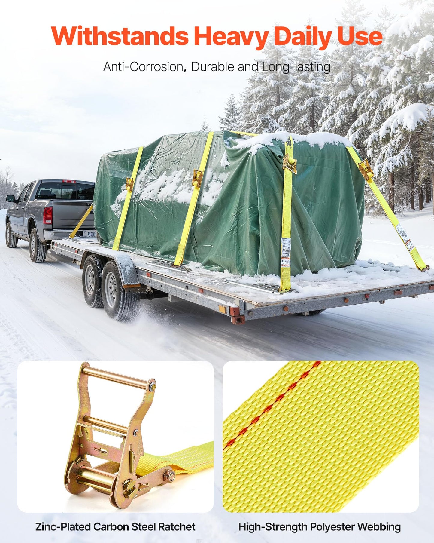 VEVOR E Track Ratchet Straps (30-Pack), 2" x 15'E-Track Straps 4400 LBS Breaking Strength, Polyester Webbing & Spring Fitting & Ratchets, Durable Tie-Downs for Tires Motorcycles Trailers Loads Yellow