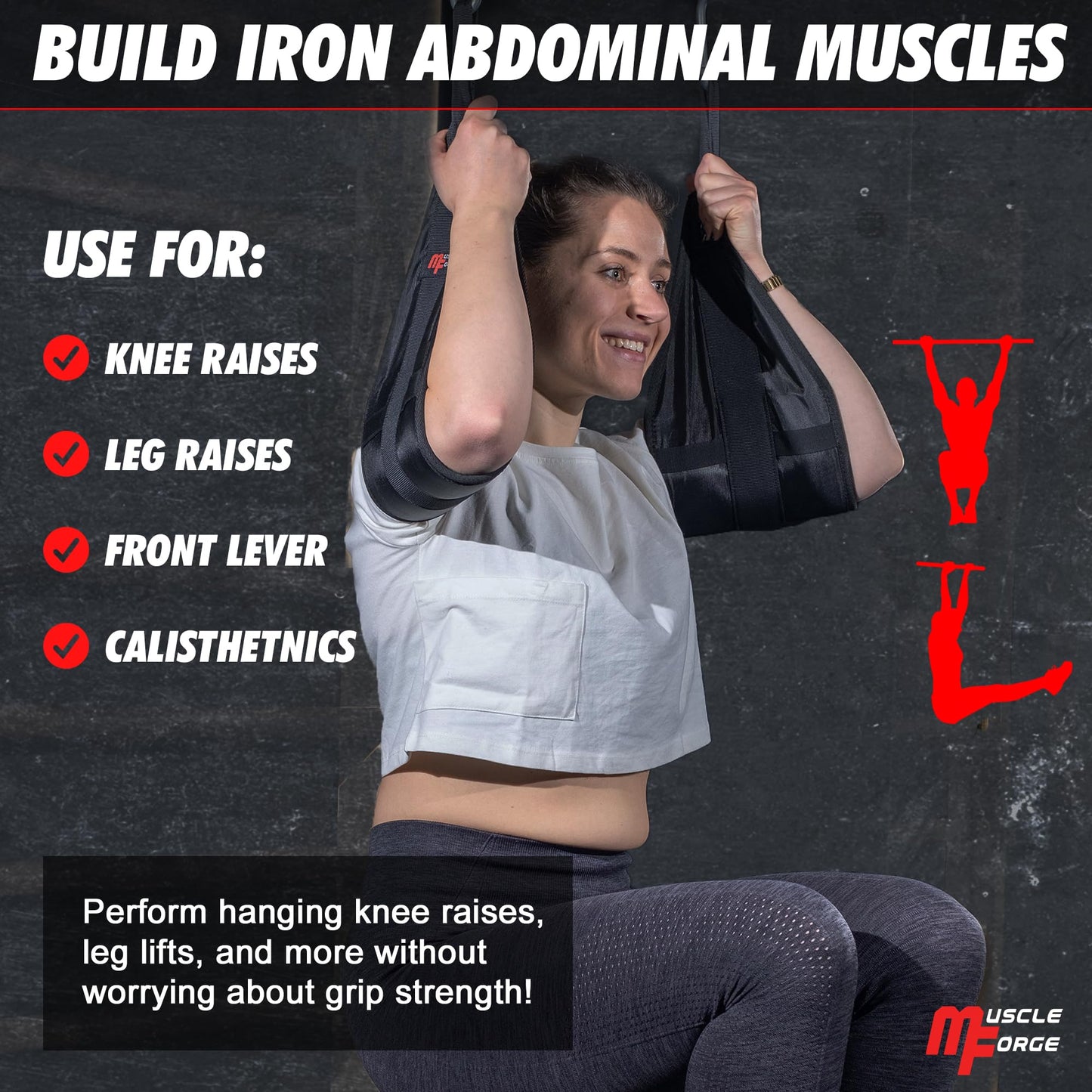 MuscleForge Hanging Ab Straps for Pull Up Bar - Professional Ab Straps & Hanging Abdominal Slings - Training Equipment with Bar Attachment (Pair)