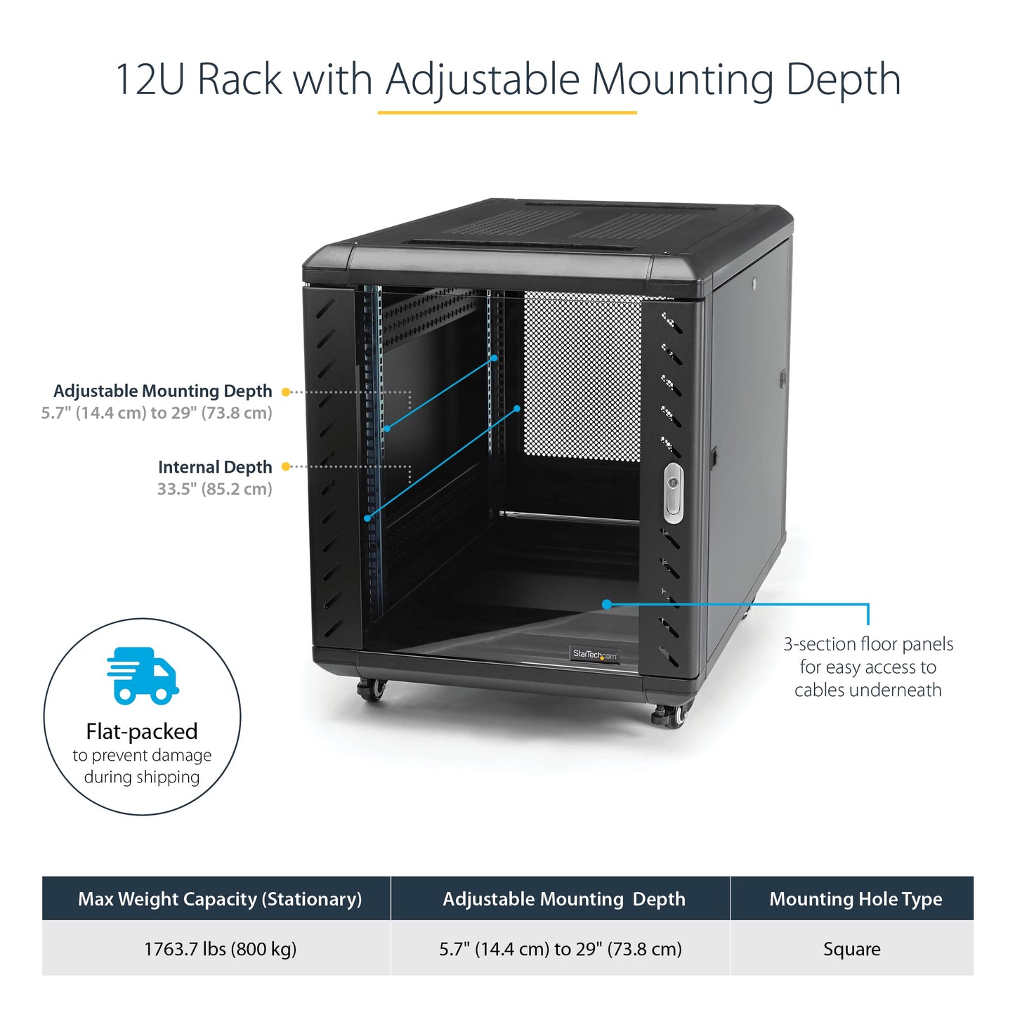 12U 29in Knock-Down Server Rack Cabinet with Casters