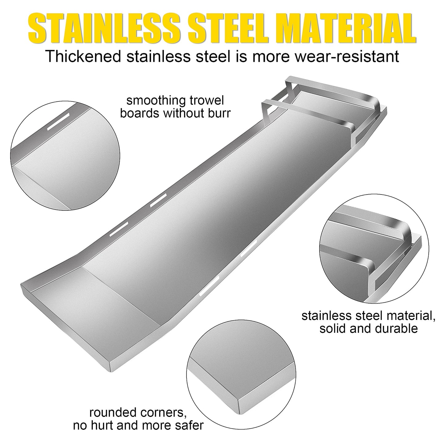 Xxzhiho Concrete Boards,30'' x 8'' Concrete Sliders Pair Moving Sliders,Stainless Steel Knee Boards for Concrete Work,Concrete Knee Boards Slider with Board Straps for Concrete Finishing