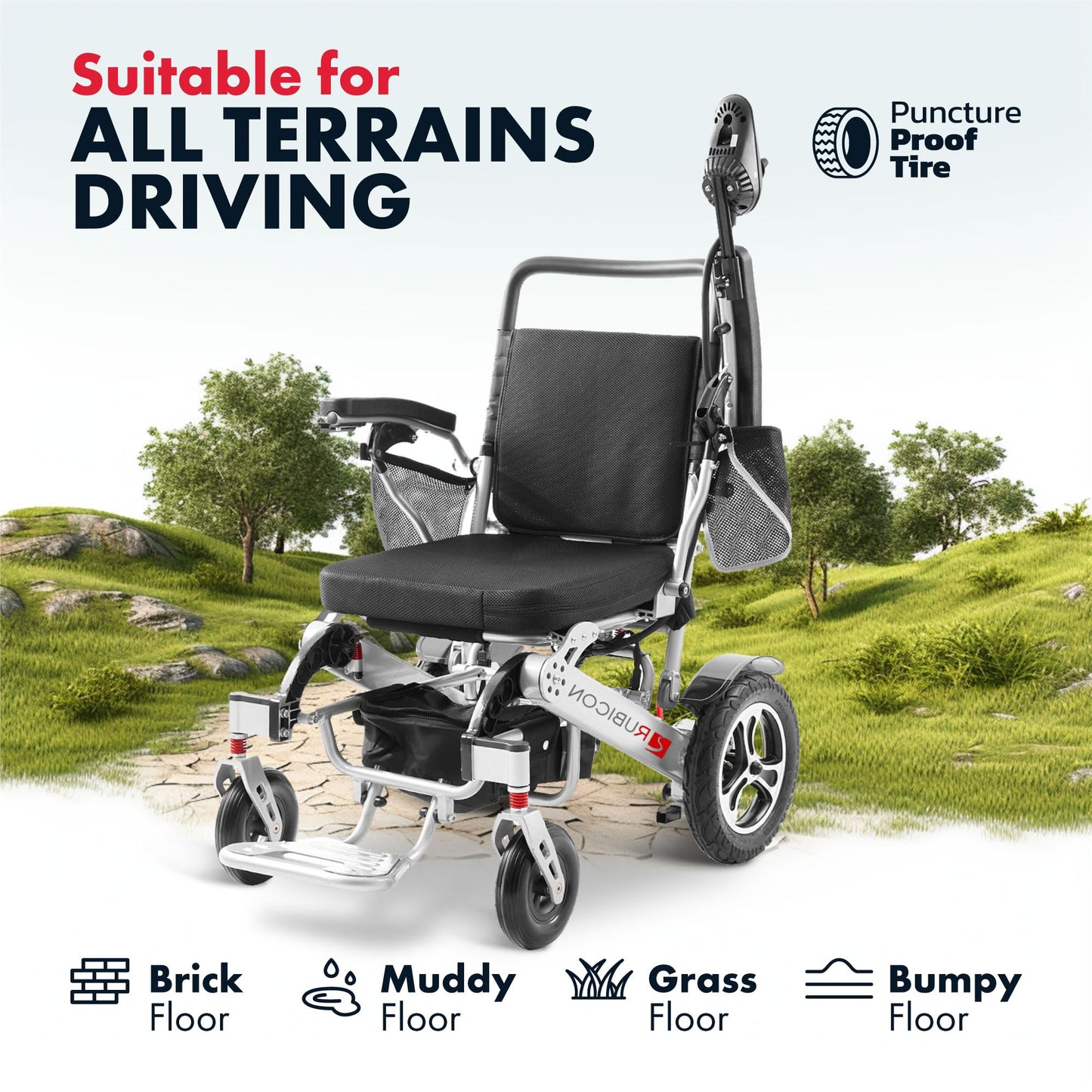 Rubicon DX17 Automatic Foldable Electric Wheelchairs for Adults - Deluxe One Click Fold and Unfold - Super Horse Power (600W Motor Power) - Longest Range (up to 25miles with 2x12AH Dual Battery)