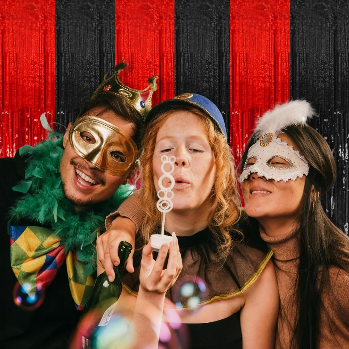 Skiennix 5 Pack Foil Fringe Curtains - Black & Red Party Backdrop Decorations for Events & Celebrations