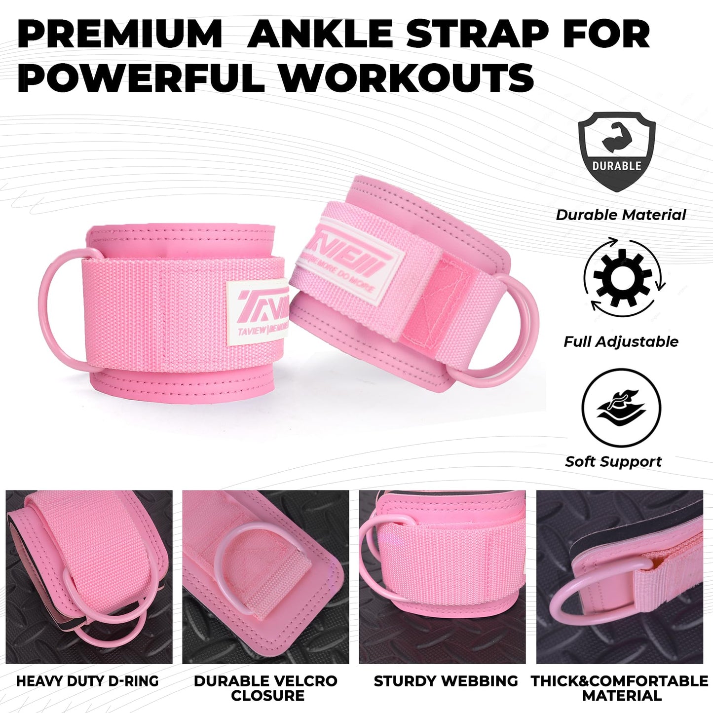 TAVIEW Ankle Straps Cable Machine Attachment for Gym - Cable Kickback Ankle Straps - Padded Ankle Cuffs for Glute Kickbacks and Leg Workouts
