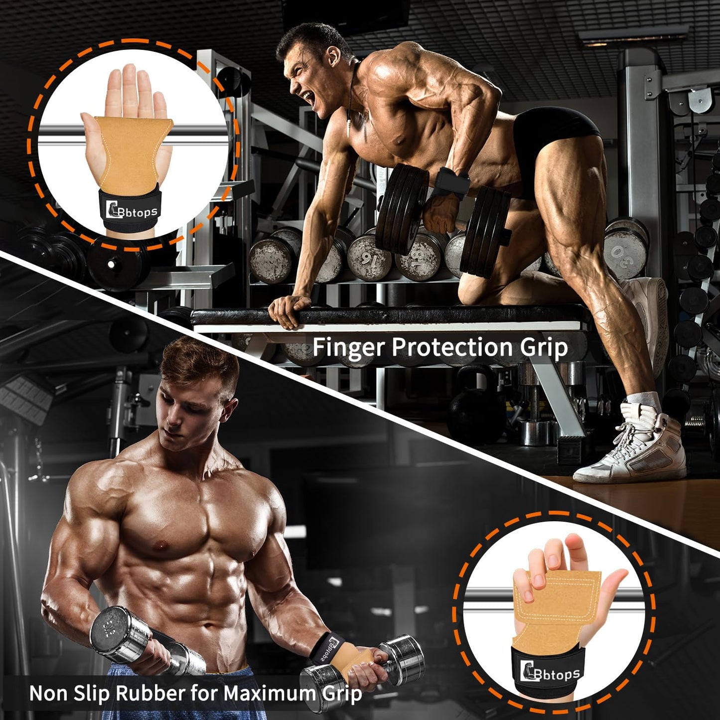 Weight Lifting Wrist Strap, Double-Layer Leather Wrist Straps for Gym Strength Training Weightlifting,Deadlift and Powerlifting, Enhance Grip Strength Neoprene Padding Gym Workout Lifting Straps for Men & Women (Pair) Brown