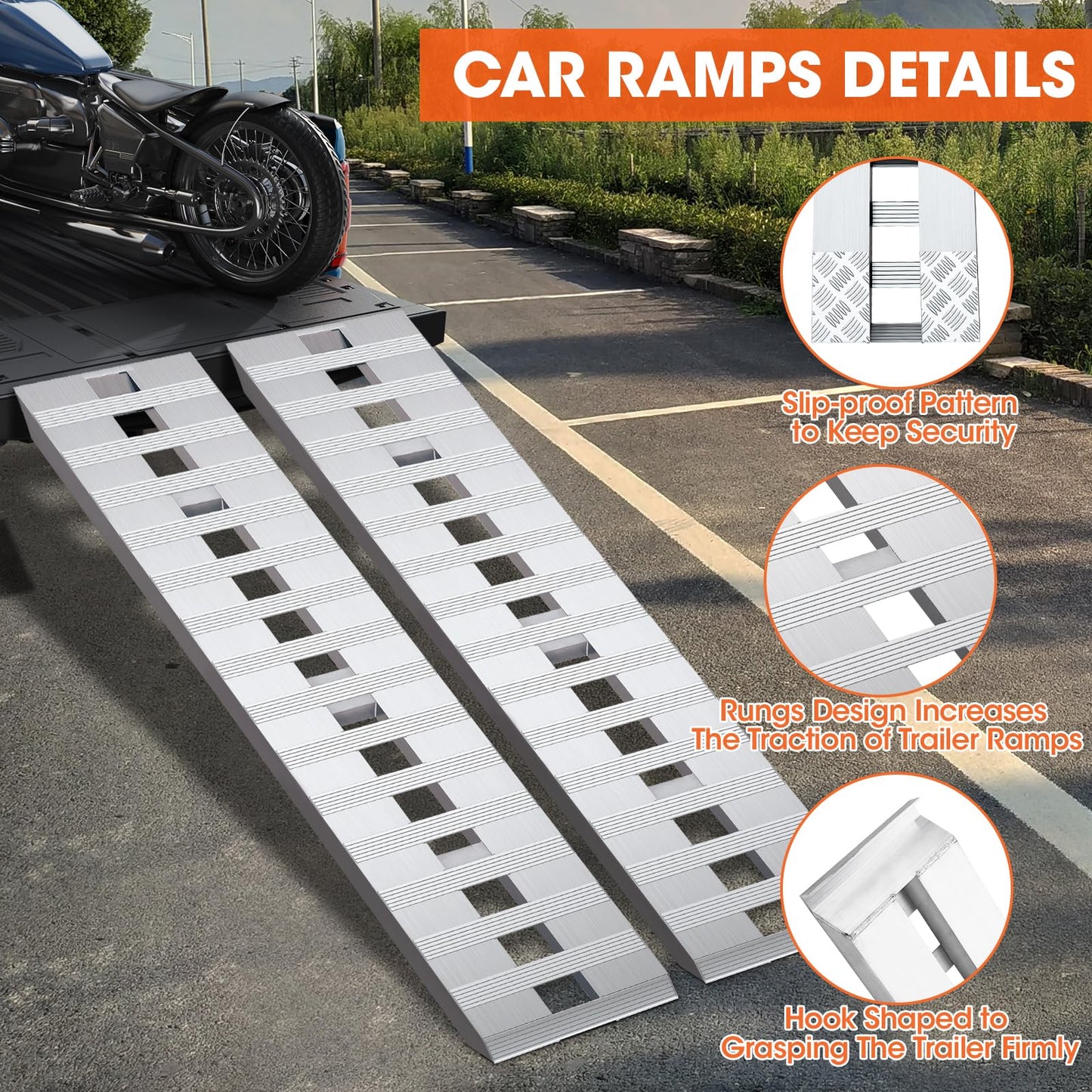 Aluminum Trailer Ramps, 6000LBS Capacity Heavy-Duty Loading Ramps for Bike, Motorcycle, Tractor, ATV/UTV, Trucks, Auto Hauler- with Knife & Hook Ends, 2pcs (84 X 14 Inch)