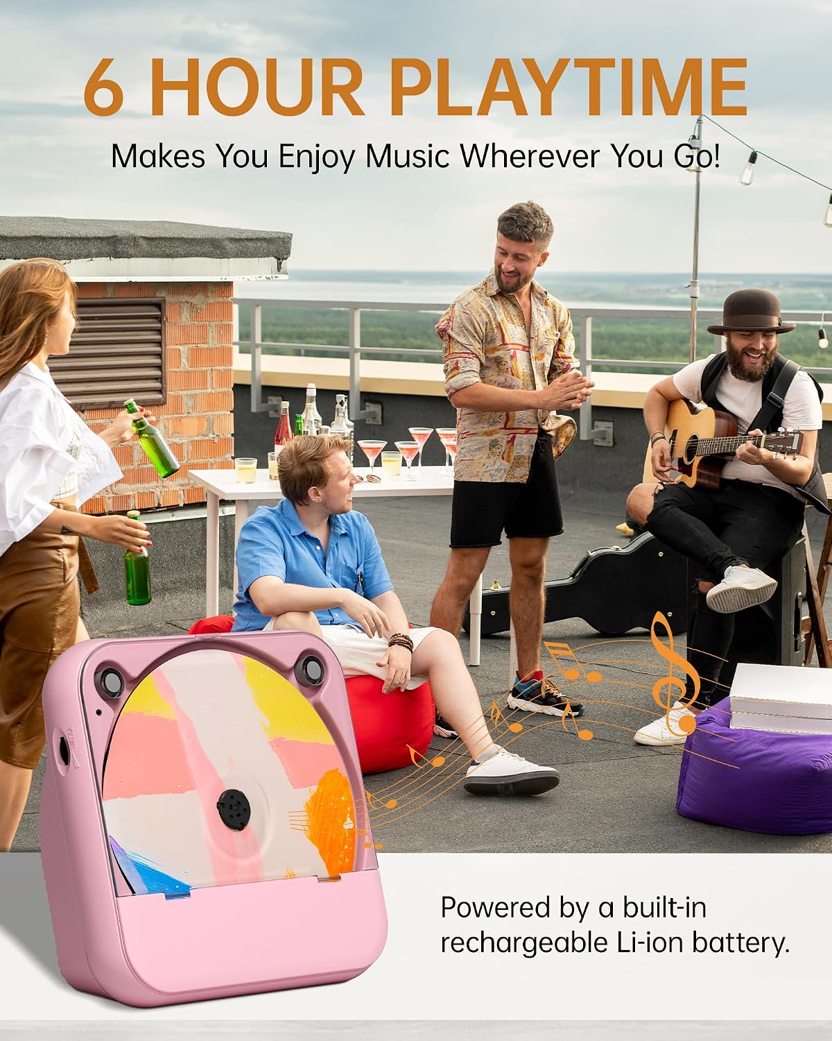 ENVYCLOUD Portable CD Player with Bluetooth, Rechargeable Wireless Mini Desktop for Home with HiFi Speaker, Cute CD