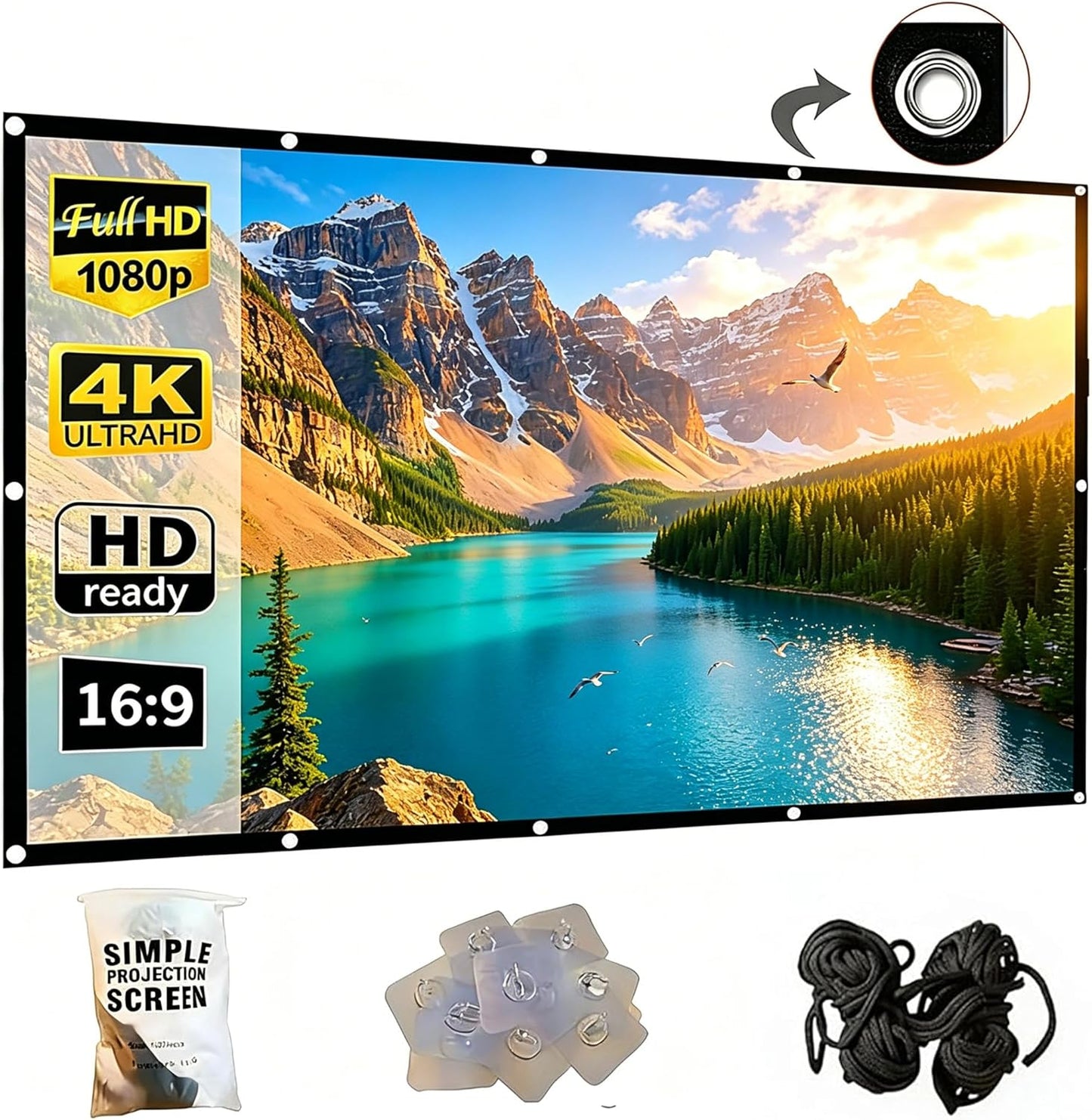SOHIAVY 120 inch 16:9 Projector Screen Foldable Anti-Crease Portable Projector Movies Screens for Home Theater Outdoor