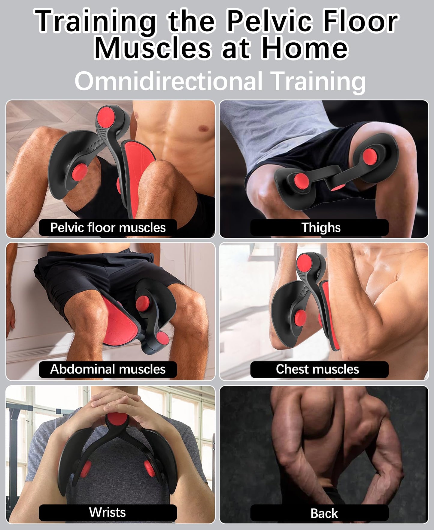 Pelvic Floor Exercise Device with 35 lb Resistance, Kegel and Inner Thigh Muscle Trainer, Home Workout Equipment for Postpartum Recovery, Women & Men, with Band, Black