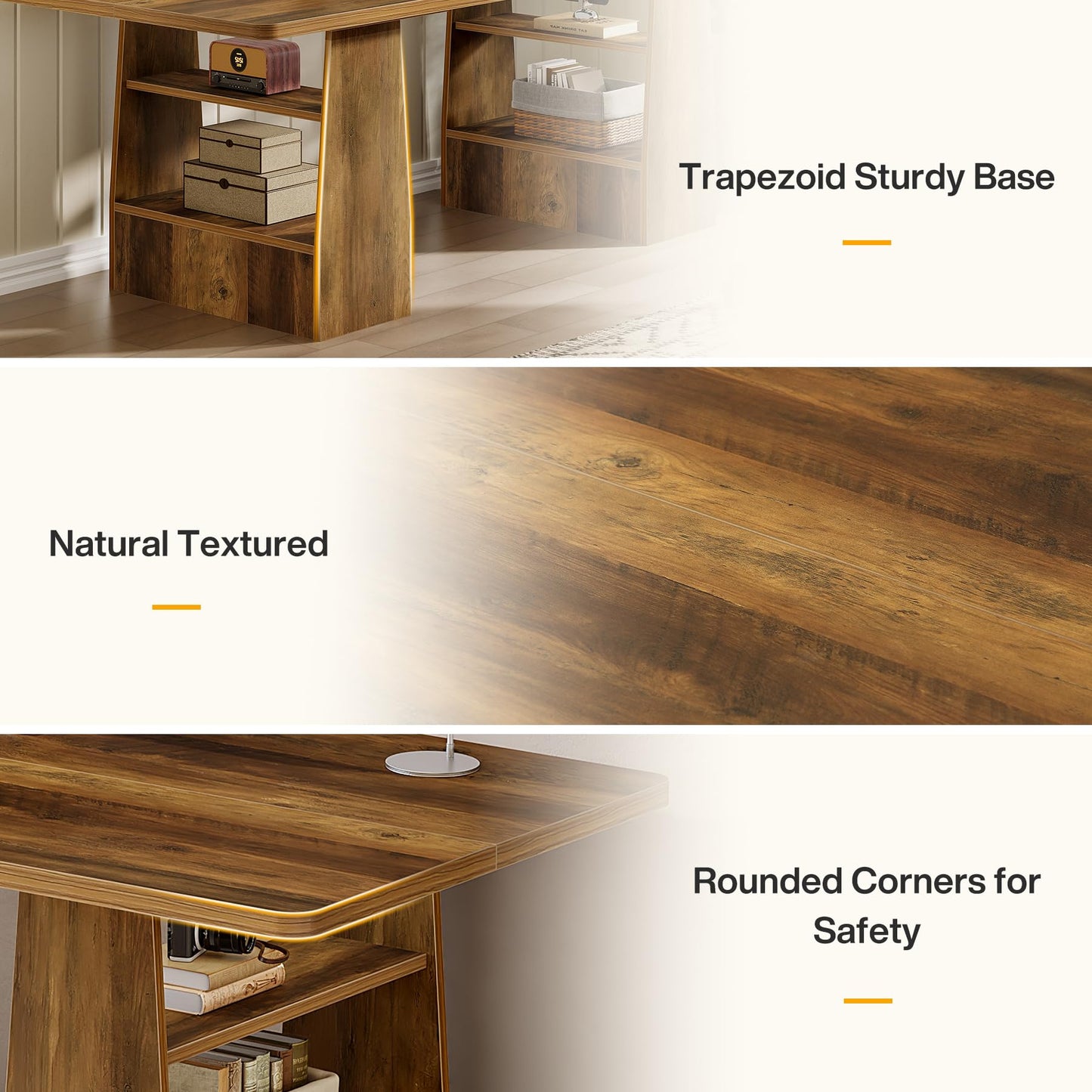 Tribesigns 63 Inch Executive Desk with 4 Storage Shelves, Office Desk with Faux Natural Textured, Large Wooden Computer Writing Table Business Furniture for Home Office (Brown)