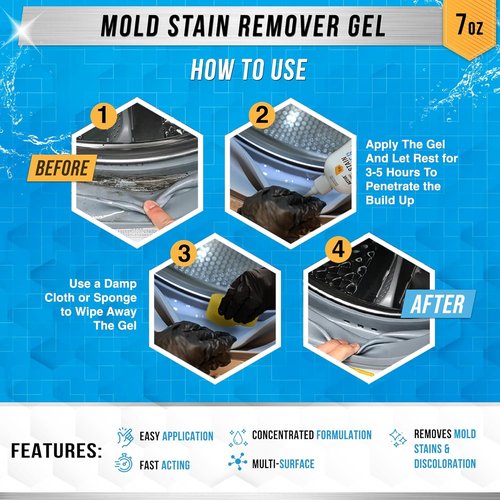 ACTIVE Mold Stain Remover Gel - Heavy Duty Cleaner for Washing Machine Seals & Grout - 7 Fl Oz