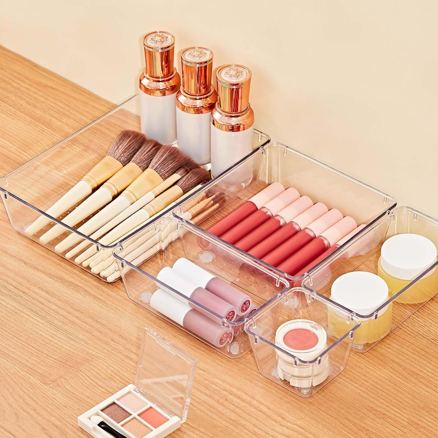 SMARTAKE 13-Piece Drawer Organizers - Non-Slip Silicone Pads | Versatile Storage Trays for Makeup, Jewelry & Utensils - Clear