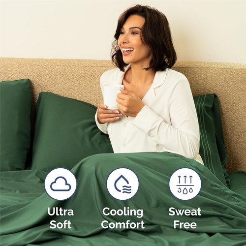 Comfy Breathable Cooling Bed Sheets Set by [Brand Name] - Luxury 4-Piece Full Size - Deep Pockets, Soft & Wrinkle-Free - Oeko-Tex Certified, Emerald Green