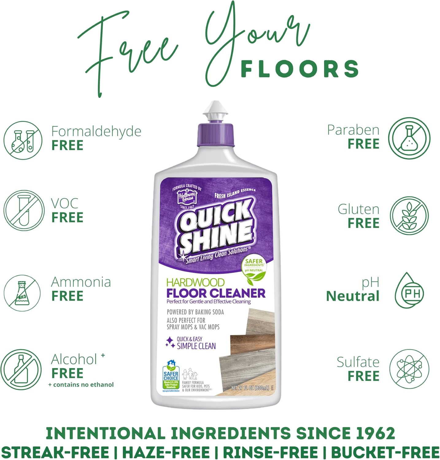 Quick Shine Hardwood Floor Cleaner - 27oz 2-Pack | Streak-Free, No Rinse Formula | Effective Dirt & Scuff Removal