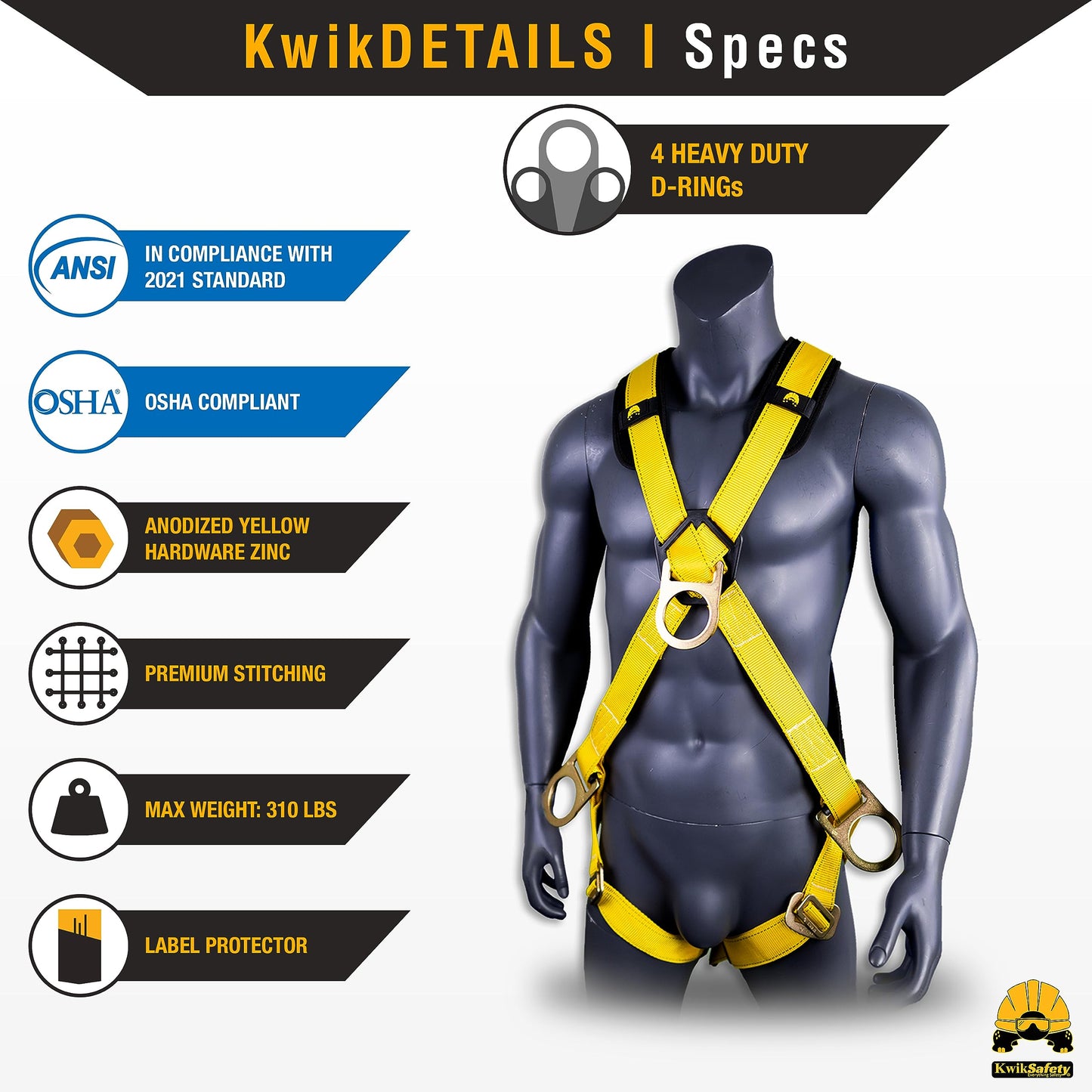 KwikSafety - Charlotte, NC - MONSOON Safety Harness [ASSEMBLY] ANSI Tested OSHA Compliant Fall Protection, 50FT Lifeline, 6FT Lanyard & Roof Anchor