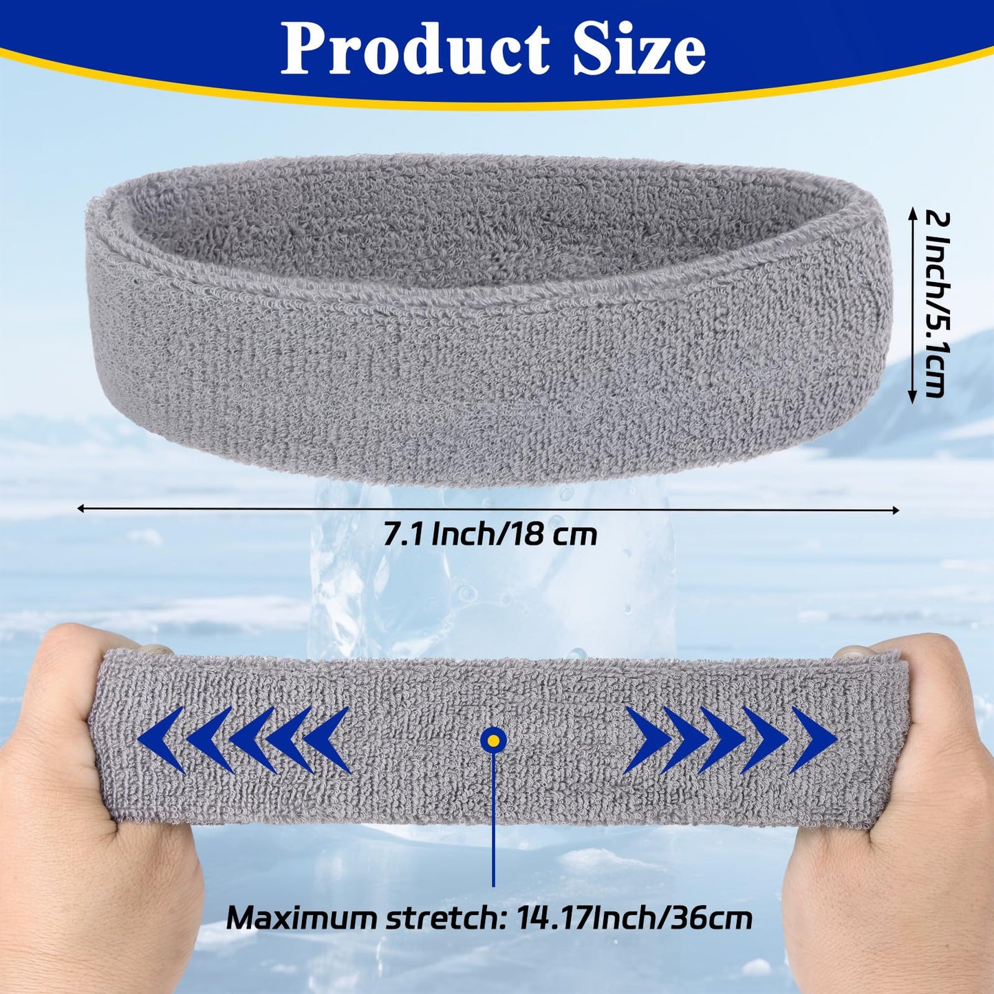 Sweatbands Sports Headbands for Men & Women Terry Cloth Moisture Wicking Cotton Sports Sweatband for Working Out, Athletic Exercise, Basketball, Football, Cycling (Gray)