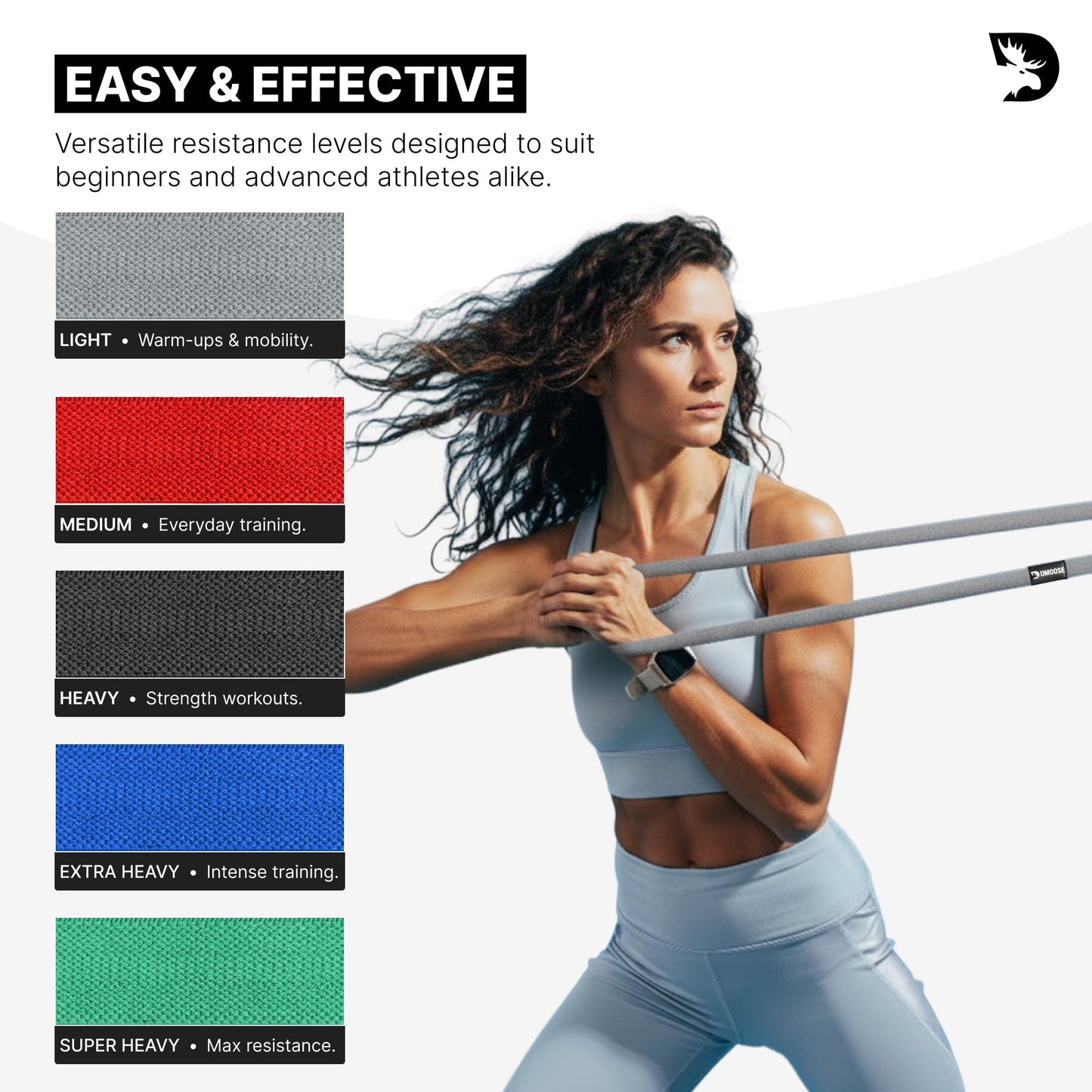 DMoose Fabric Resistance Bands for Working Out, Long Workout Bands, Pull Up, Thick Cloth, Long Resistance Band, Non Slip Long Bands for Working Out (Pack of 5)