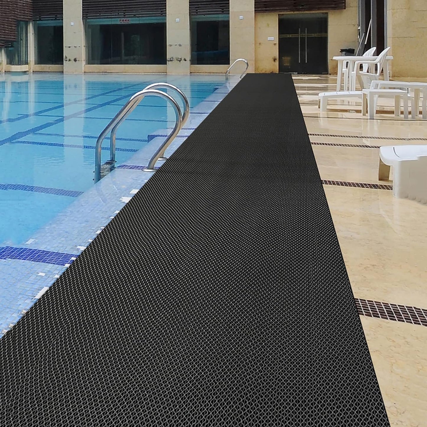 LC0908 PVC Drainage Floor Mat Non-Slip Commercial Wet Area Mat for Outdoor and Indoor Restaurant Kitchen Bar Swimming Pool Splash Matting Water Drain Flooring Mat (Black, 4FTX16.4FT)