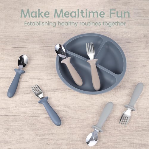 Eascrozn Toddler Forks and Spoons Set, 6 Pack Kids Silverware with Silicone Hand, 18/8 Stainless Steel Children Safe Toddler Utensils, BPA Free, Dishwasher Safe
