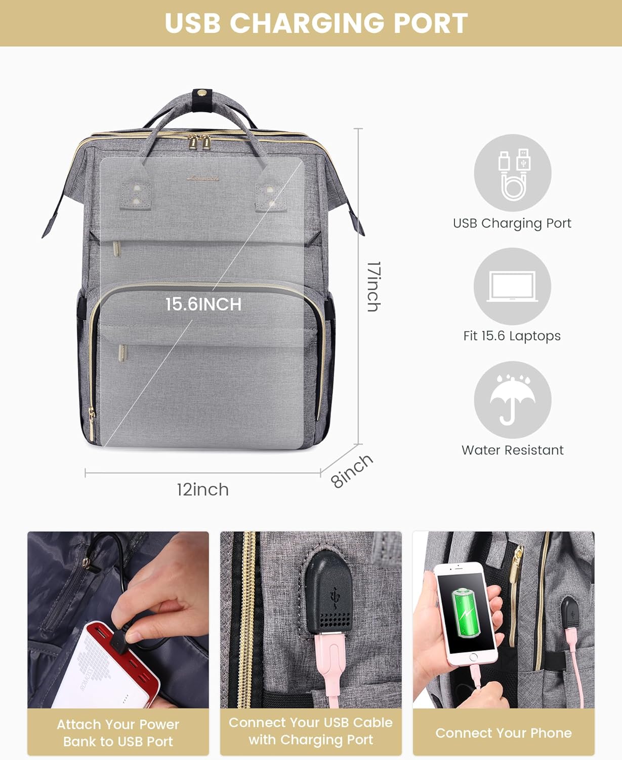 Backpack 15.6 Inch Backpack Backpack LOVEVOOK Laptop for Women, Travel with Laptop Compartment, Water Resistant Work