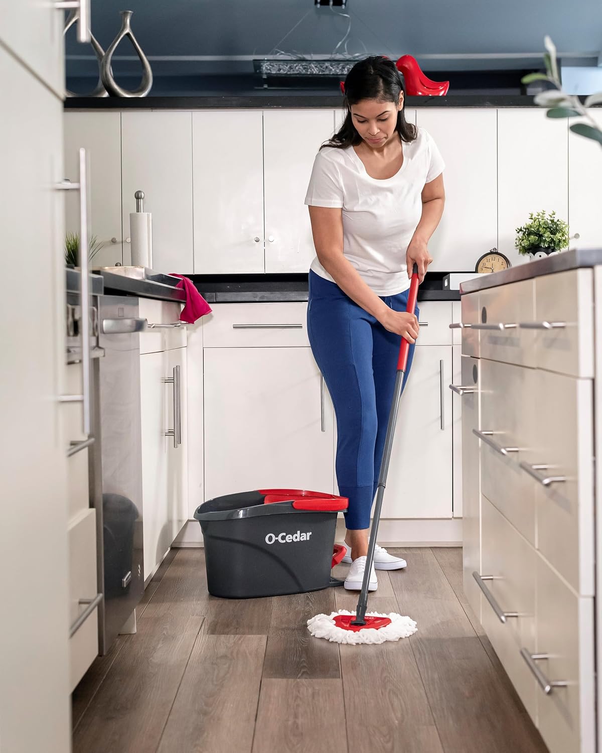 O-Cedar EasyWring Microfiber Spin Mop - Efficient Floor Cleaning System with 2 Extra Refills | Red/Gray