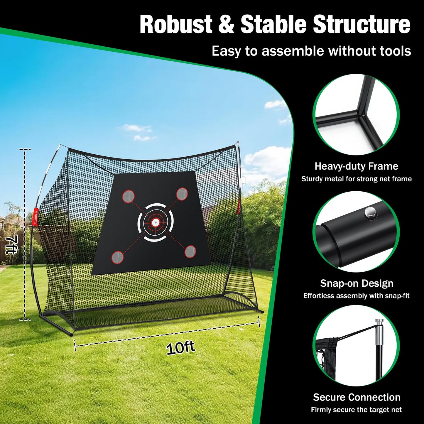 MoKo Golf Net, 10 x 7ft Golf Practice Net with 2 Targets, Portable Hitting Nets for Backyard Garage Indoor, Improve Swing Putting Pitching, Gift for Men & Golfer