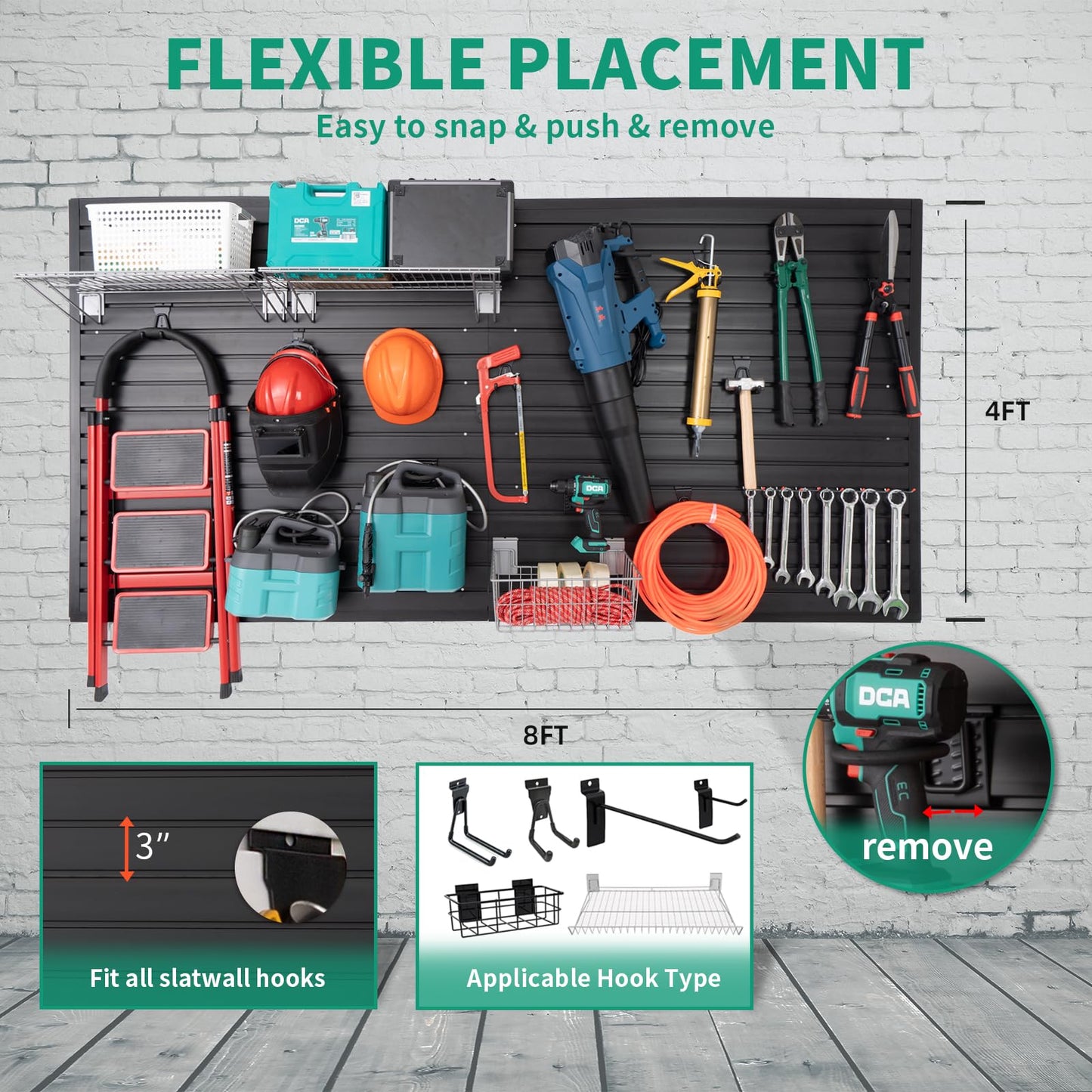 FRAYSCENT Slat Wall Paneling Garage Slat Wall Storage Systems Slatwall Panels Power Tool Organizer Wall Mount, PVC Garage Storage & Organization Products Slate Board (Black, 4ft x 8ft)