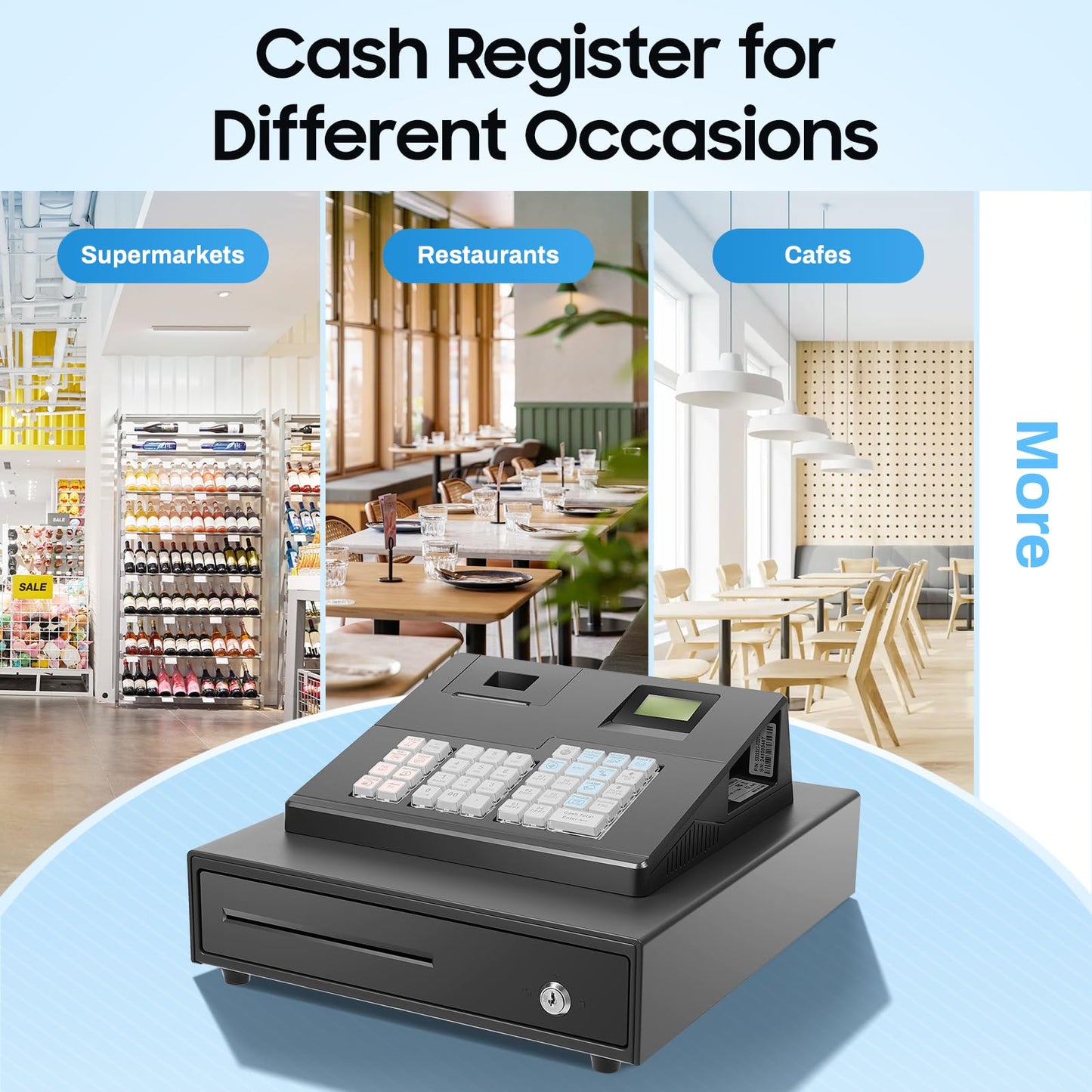 39 Keys Cash Registers with Locked Cash Drawer, Electronic Cashs Register for Small Businesses, 8 Digits LED Cash Register for Catering, Supermarkets, Clothing Stores, Hamburger Stores