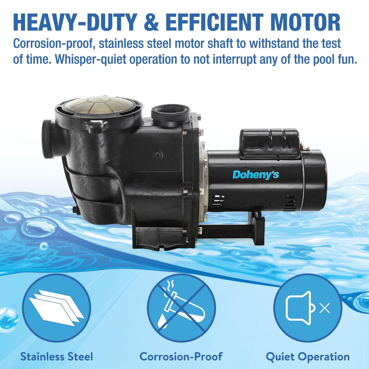 Doheny's Inground Swimming Pool Pro Pump | 1.5 HP, 115V/230V, 97 GPM | Self-Priming, Heavy-Duty, Low-Noise, High-Efficiency | Stainless Steel Shaft, Reinforced Thermoplastic, CSA & ETL Certified