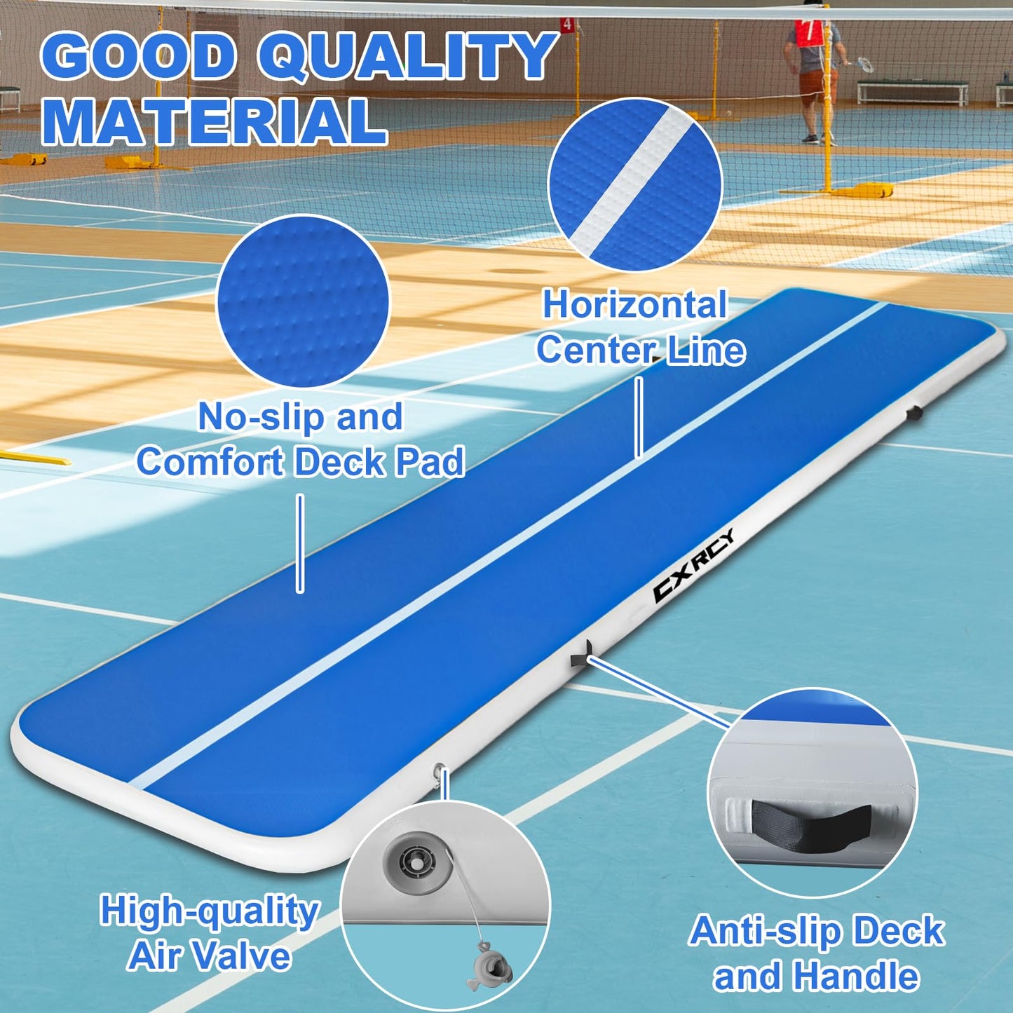 20ft/16ft Extra Large Gymnastics Training Mats Inflatable Air Gymnastics Mat 4/8 inches Thickness Inflatable Floor Mats for Home Use/Training/Cheerleading/Yoga/Water with Electric Pump (16ft*3.3ft*4in(5*1*0.1m))