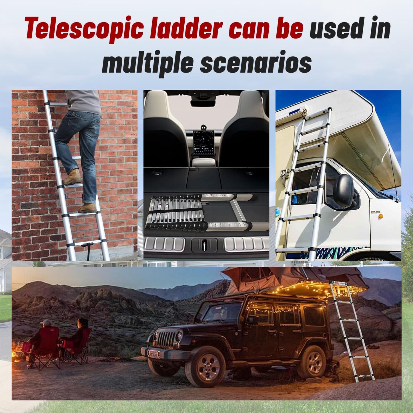 findmall 14.5FT / 4.4M Aluminum Telescopic Ladder Multi Use Non-Slip Collapsible Ladder Telescoping Ladders