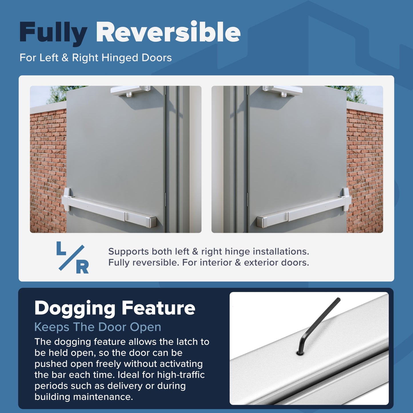 FORTSTRONG Panic Bars for Exit Doors Push Bar Panic Exit Device Commercial Door Push Bar Hardware with Crash Bar Emergency Door Opener Lock Keypad Compatible Heavy Duty - Grade 1 UL & ADA Compliant