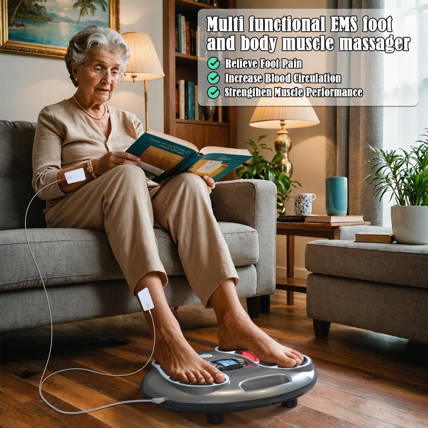 Yuiisenn Foot Massager for Neuropathy, TENS & EMS Foot Circulation Stimulator for Pain Relief, Relieve Swelling, Cramps, RLS & Plantar, with Remote Control