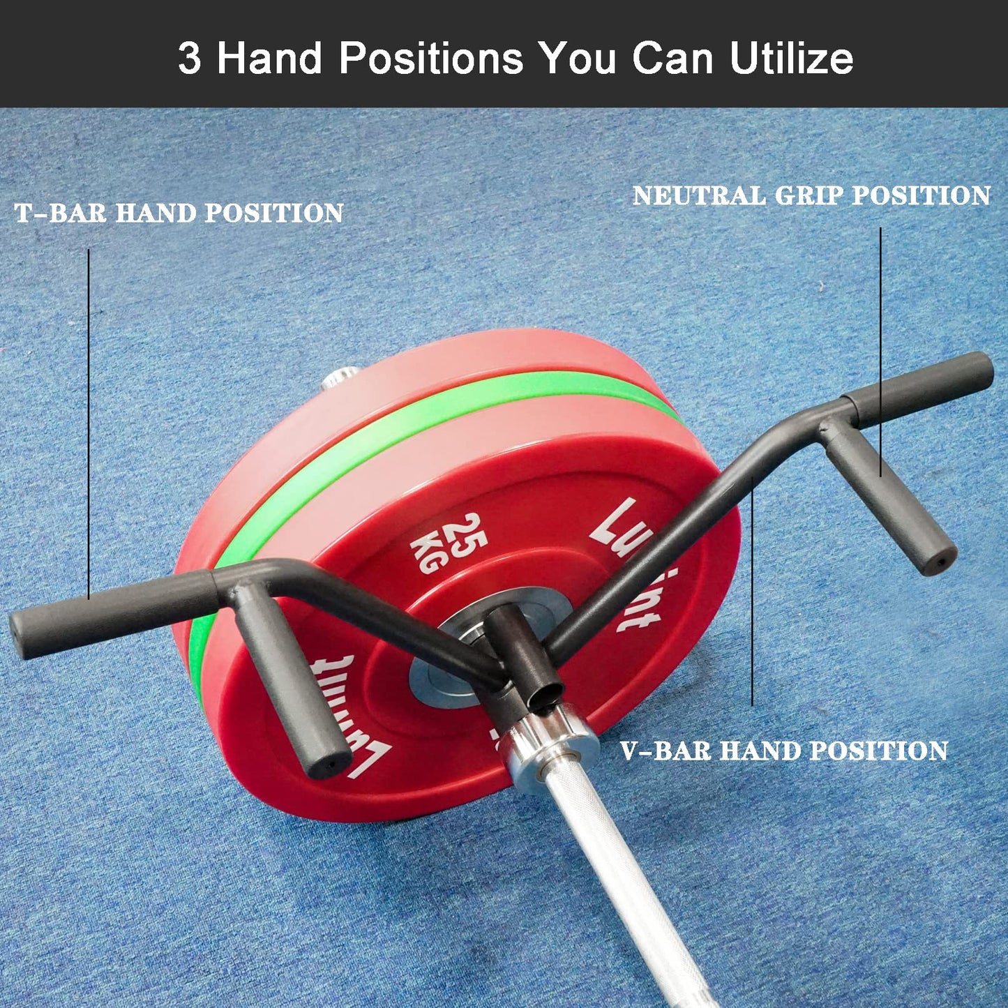 Luwint Multi-Grip T Bar Row Barbell Handle, Solid Steel V Straight Landmine Attachment, Fits 1 & 2 Inch Olympic Bars, Home Gym Equipment for Deadlift Squat Tricep Back Workout