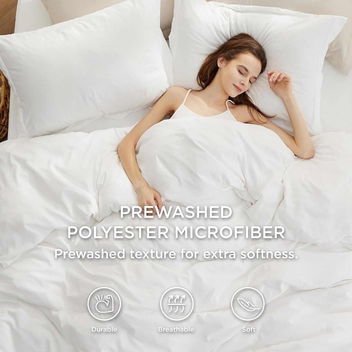 Bedsure Duvet Cover Set - King Size 4-Piece Extra Soft Cotton-Like Bedding in White | Zipper Closure & Fitted Sheet