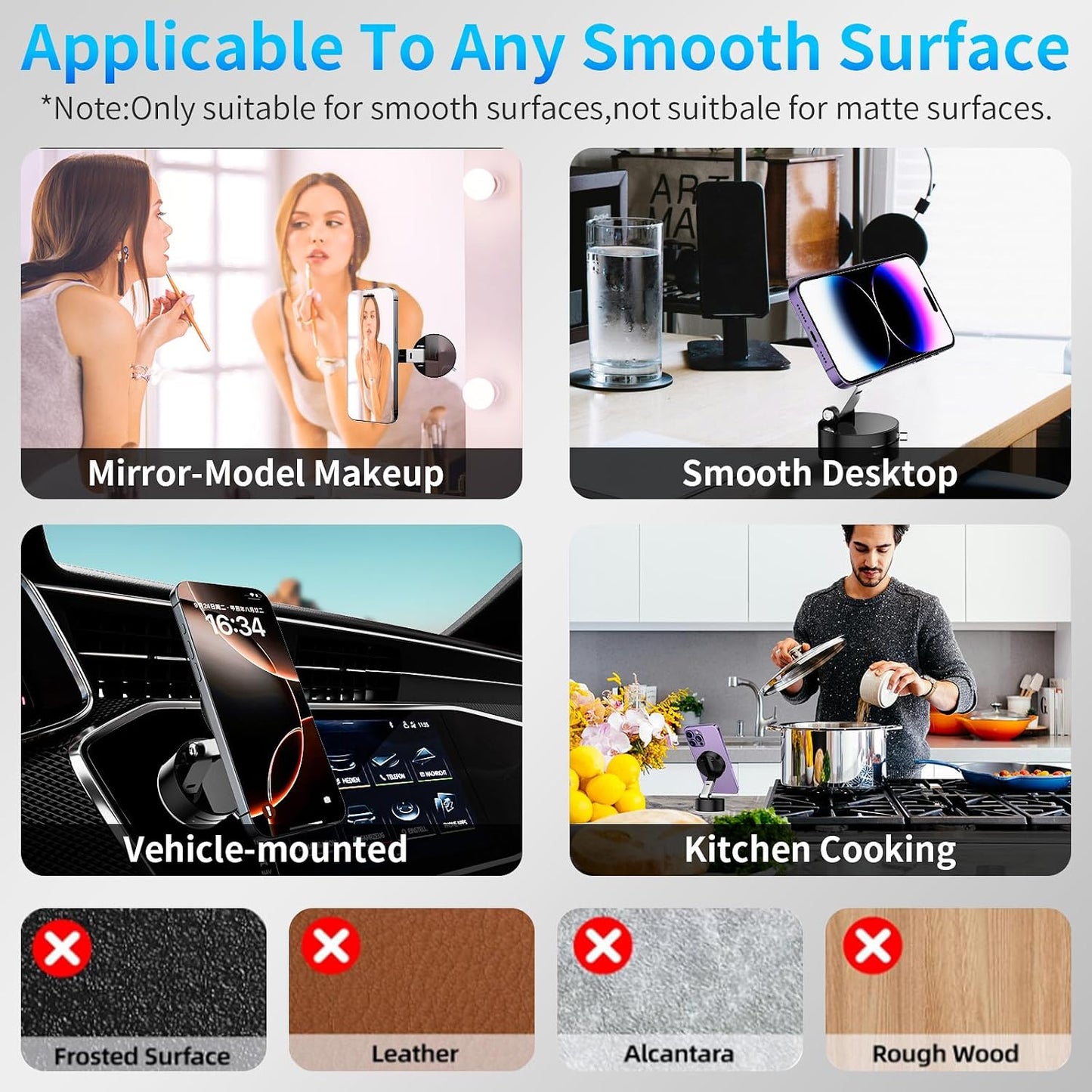 Belcompany 16/15/14/13/12 Vacuum Magnetic Suction Phone Holder, Car Suction Cup Phone Mount Stand, Foldable