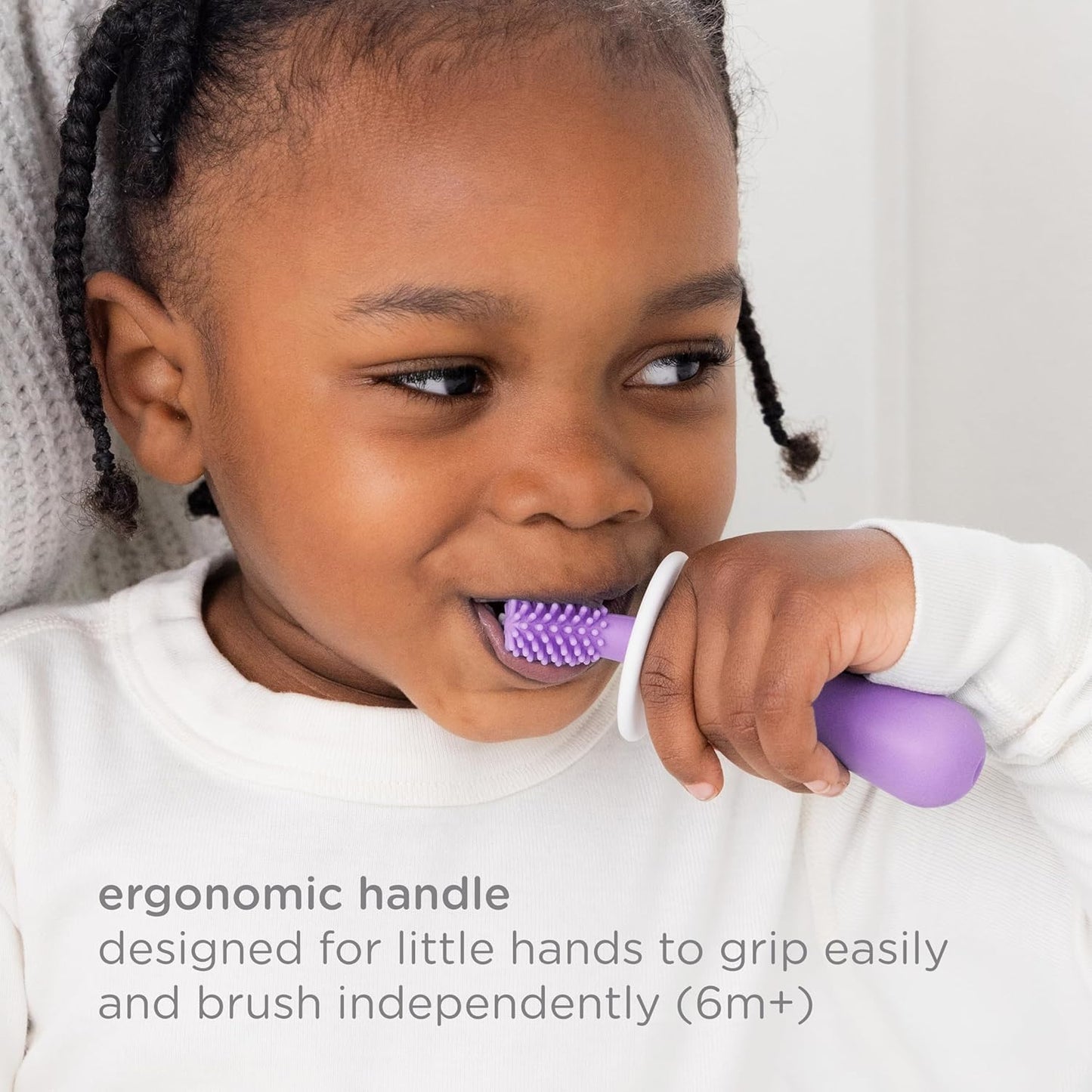 Ubbi 360° Baby Training Toothbrush - Safety Shield & Cover, Food-Grade Silicone, Smoothie Purple