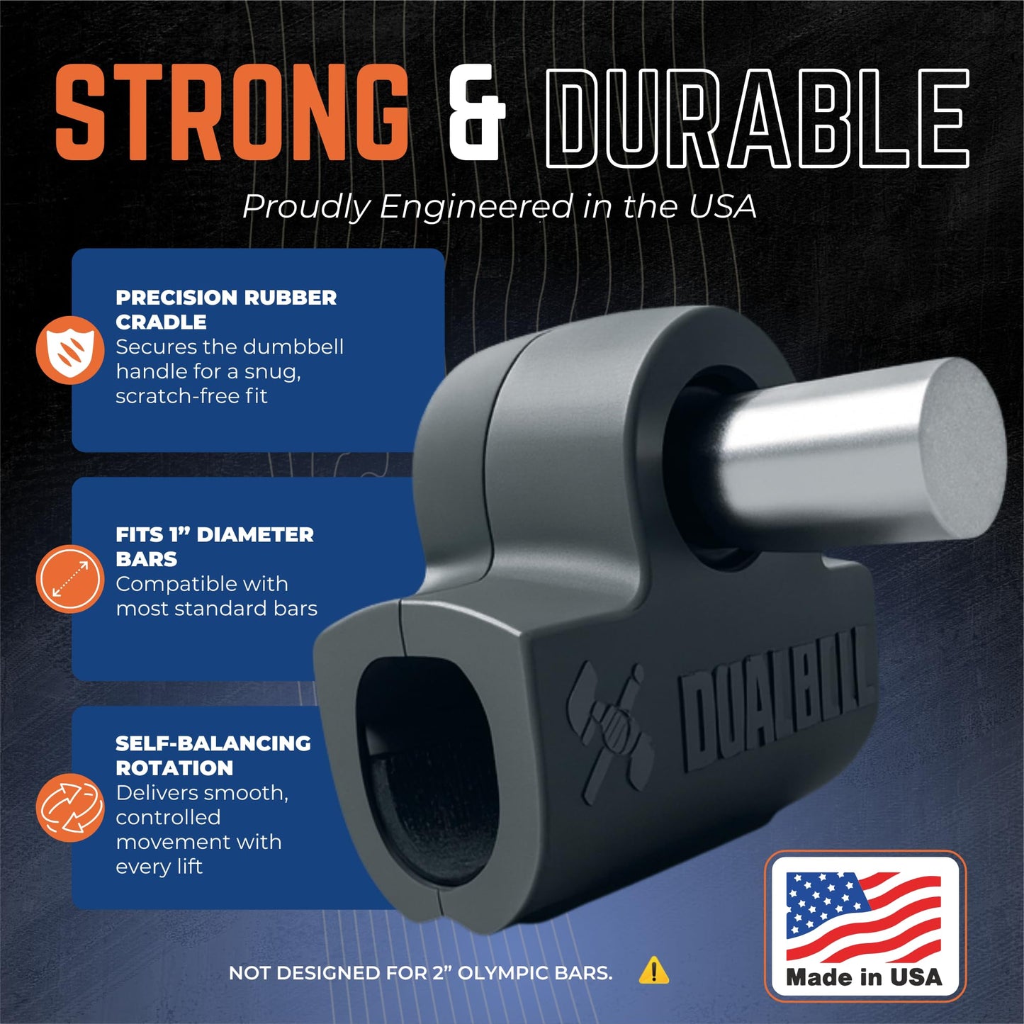 Dualbell Dumbbells to Barbell Converters- Quick Setup Dumbbell Connectors, 500lb Capacity Barbell Adapters, Secure Fit, Quick Setup, Fits 1" Bars, Home Gym Equipment, 2 Pairs w/Black Weight Collar