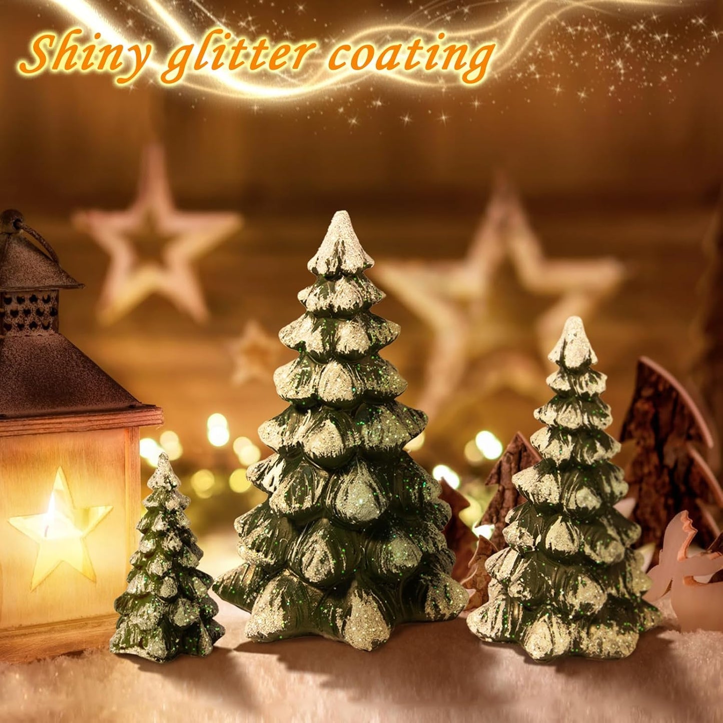 Skiennix Winter Wonderland Village Scene - 3-Piece Pine Accessory Figurine Set | Christmas Tree Decorations, Green