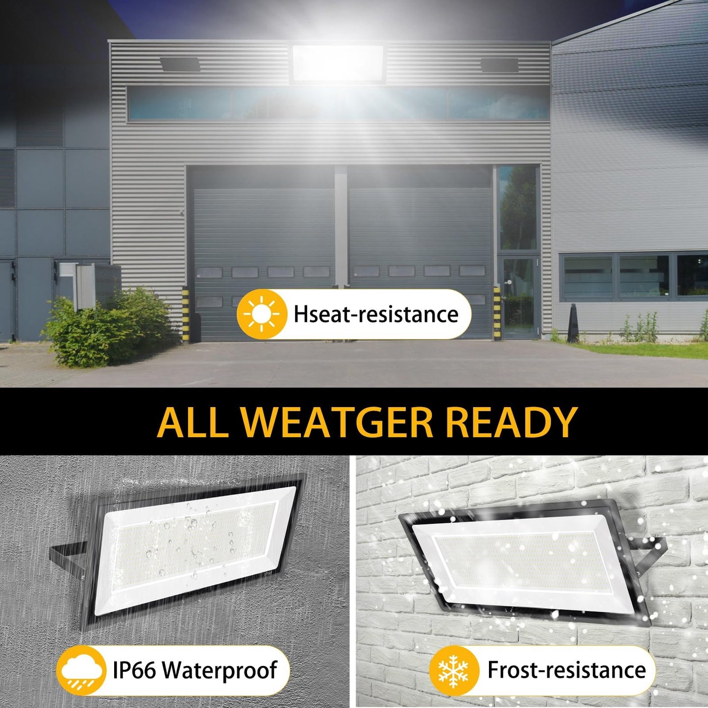 YANYCN 2 Pack 1000W LED Flood Light Outdoor,4250W Equivalent Super Bright 99500LM 5000K Daylight White FloodLight with Plug,IP66 Waterproof Commercial Lighting for Sports Fields,Counts,Arena,Stadium