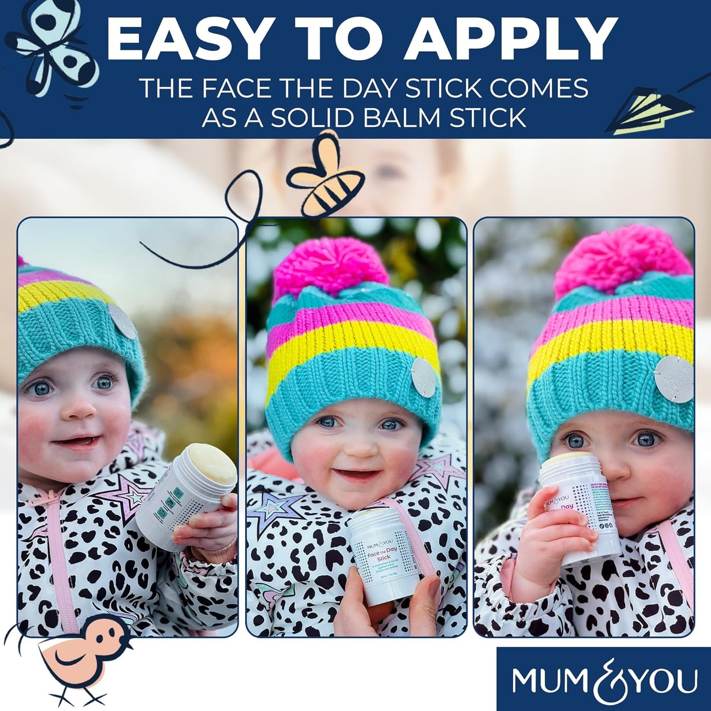 Mum & You Baby Face The Day Stick with Sunflower & Coconut Oils, Beeswax & Shea Butter for Natural Skincare. Protect