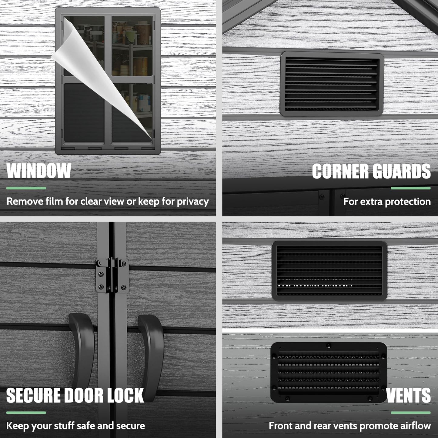 EHHLY 6x4.4 FT Outdoor Storage Shed with Floor, Durable 16mm Resin Shed for Backyard & Patio, Waterproof Lockable Tool Shed with Window & Vents for Bikes, Lawn Equipment & Garden Tools, Gray