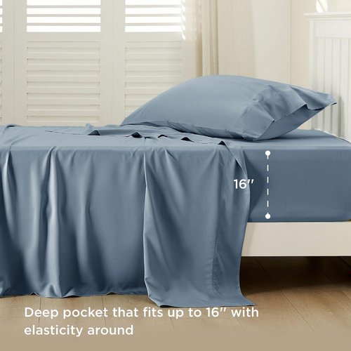 Bedsure Cooling Twin Sheets - Breathable Rayon from Bamboo, Soft & Silky, Deep Pocket Up to 16 Inches, Dusty Blue