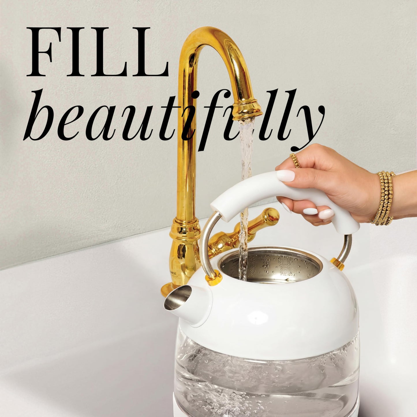 White Electric Tea Kettle with Temperature Control - 1500W Fast Hot Water Boiler and Warmer - White and Gold Electric Kettle with Keep Warm Function, BPA-Free Glass Body, Stylish Design, Auto Shut-Off