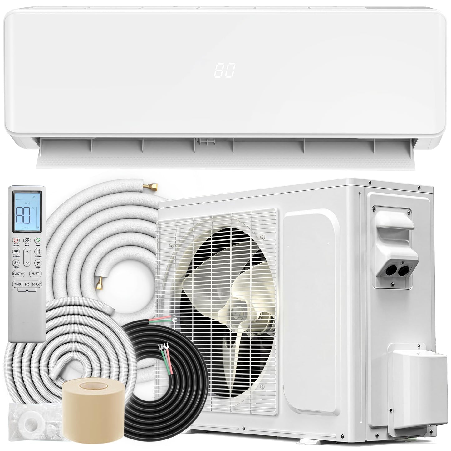 YITAHOME 18 SEER2 9000BTU Mini Split AC/Heating System 115V, Pre-charged Inverter AC Cool & Heat Up to 450 Sq. Ft, Pure Design, Compatible with 3 Level Eco Mode, Complete Installation Kit, White
