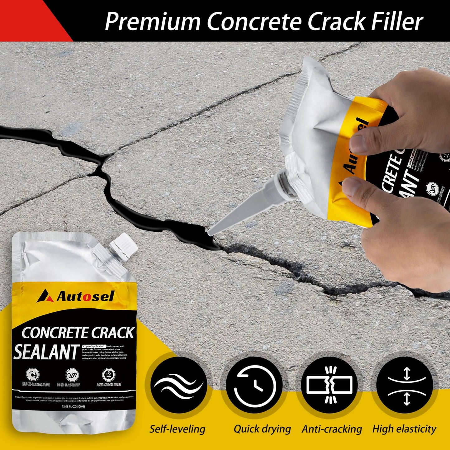 6 Pack Concrete Repair Filler – Heavy-Duty Cement Crack Filler for Large Concrete Repairs, Foundation & Driveway Restoration | Outdoor & Indoor Use | Quick-Drying, Self-Leveling Sealant by Autosel